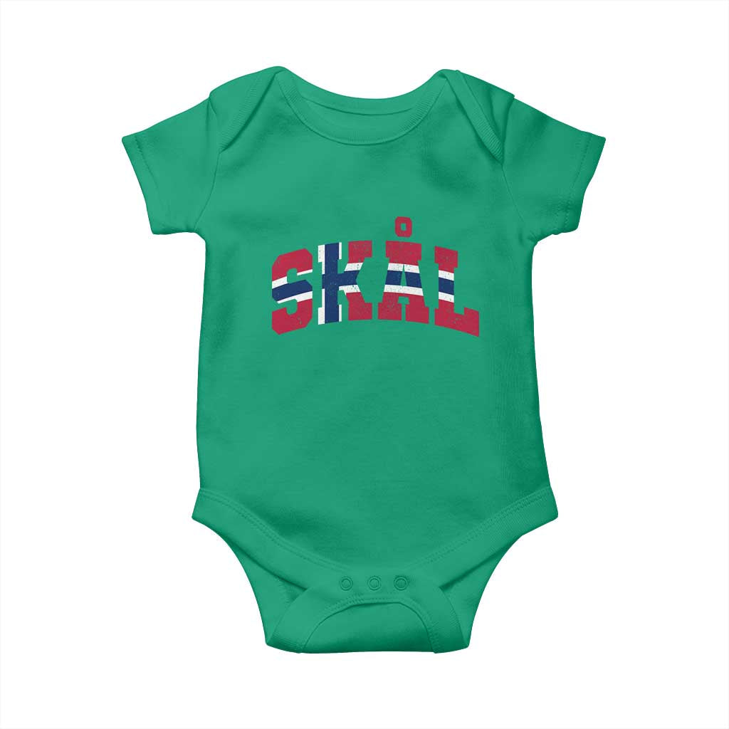 Skal Norway Flag Baby Onesie Vintage Cheers Norwegian Sayings Viking Heritage Scandinavian Graphic