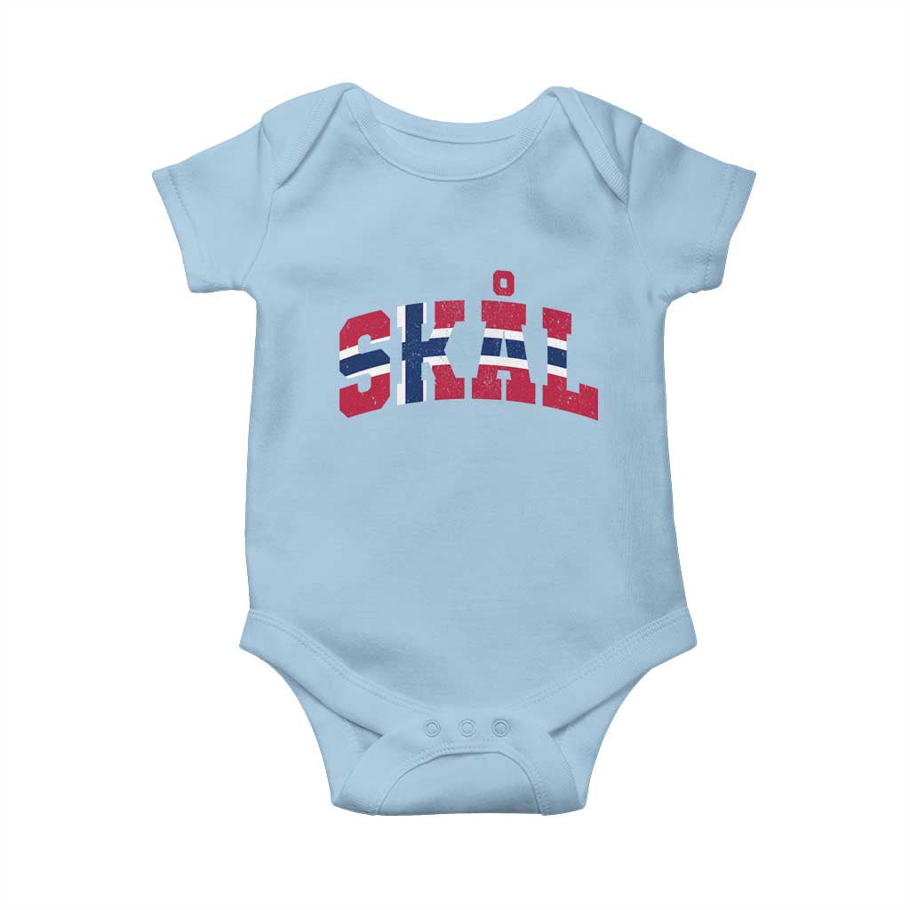 Skal Norway Flag Baby Onesie Vintage Cheers Norwegian Sayings Viking Heritage Scandinavian Graphic