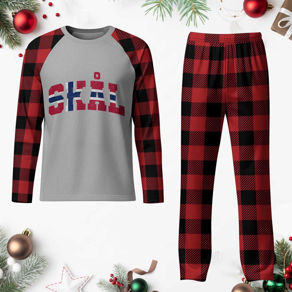 Skal Norway Flag Plaid Pajama Set Vintage Cheers Norwegian Sayings Viking Heritage Scandinavian Graphic