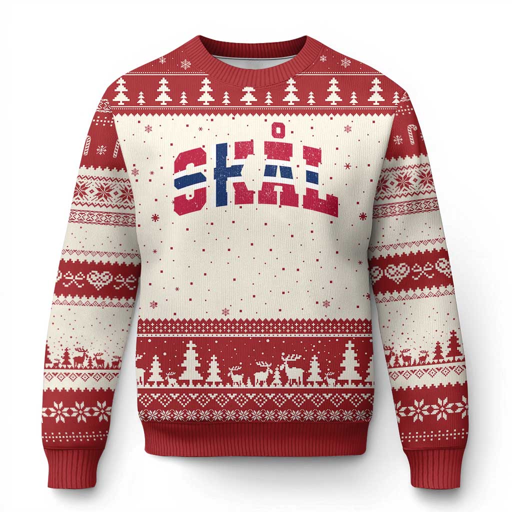 Skal Norway Flag Ugly Christmas Sweater Vintage Cheers Norwegian Sayings Viking Heritage Scandinavian Graphic