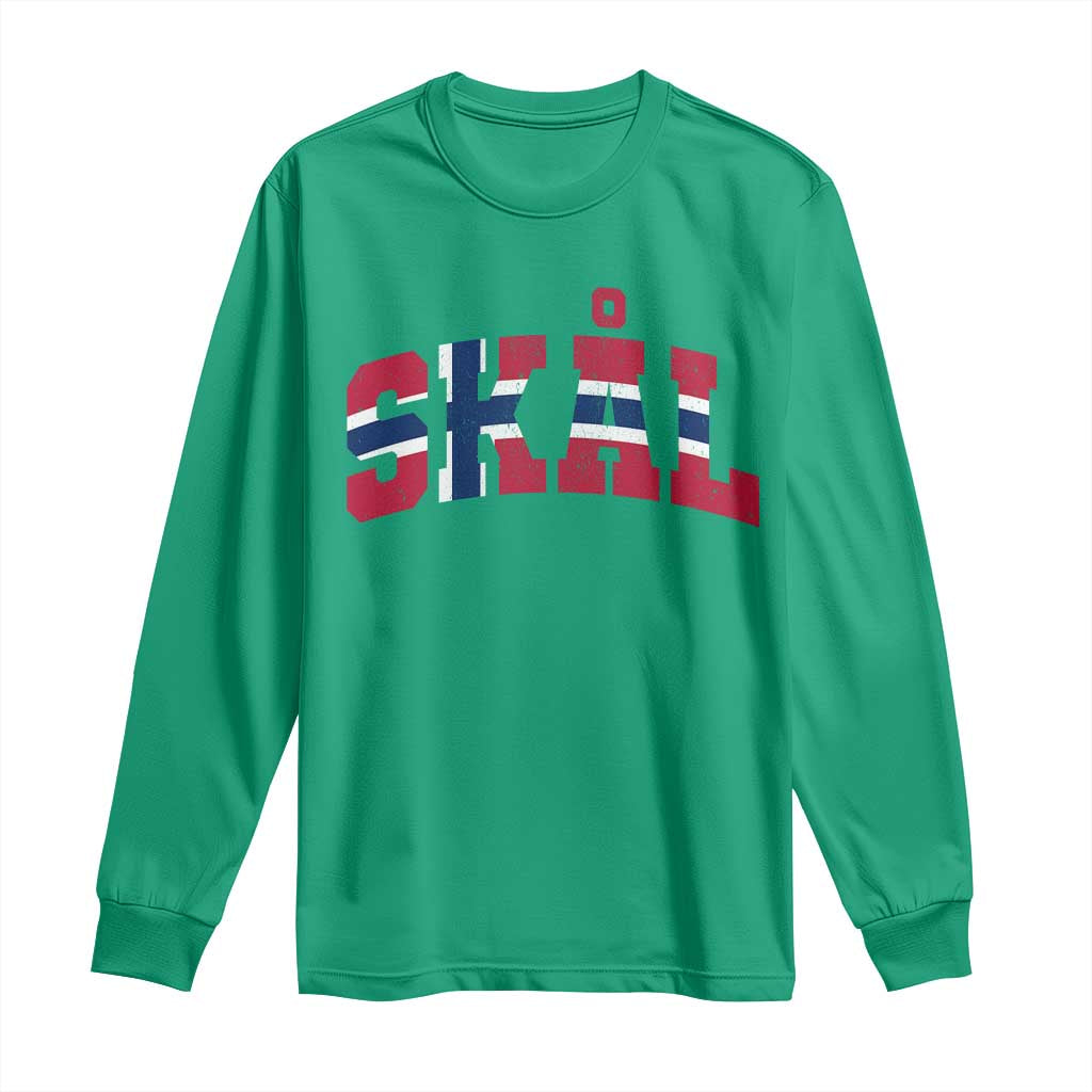 Skal Norway Flag Long Sleeve Shirt Vintage Cheers Norwegian Sayings Viking Heritage Scandinavian Graphic