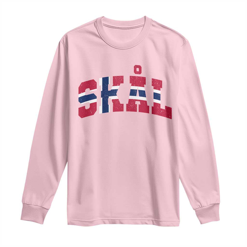 Skal Norway Flag Long Sleeve Shirt Vintage Cheers Norwegian Sayings Viking Heritage Scandinavian Graphic