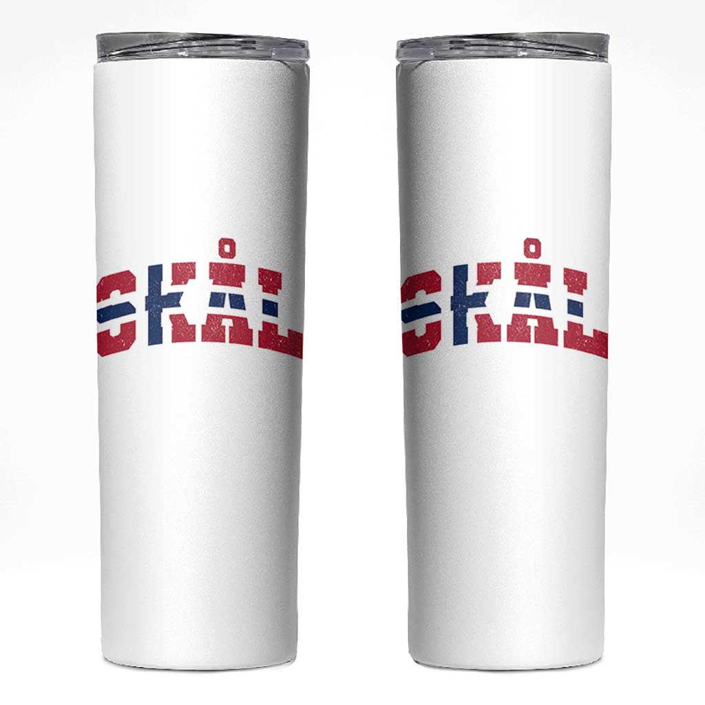 Skal Norway Flag Skinny Tumbler Vintage Cheers Norwegian Sayings Viking Heritage Scandinavian Graphic