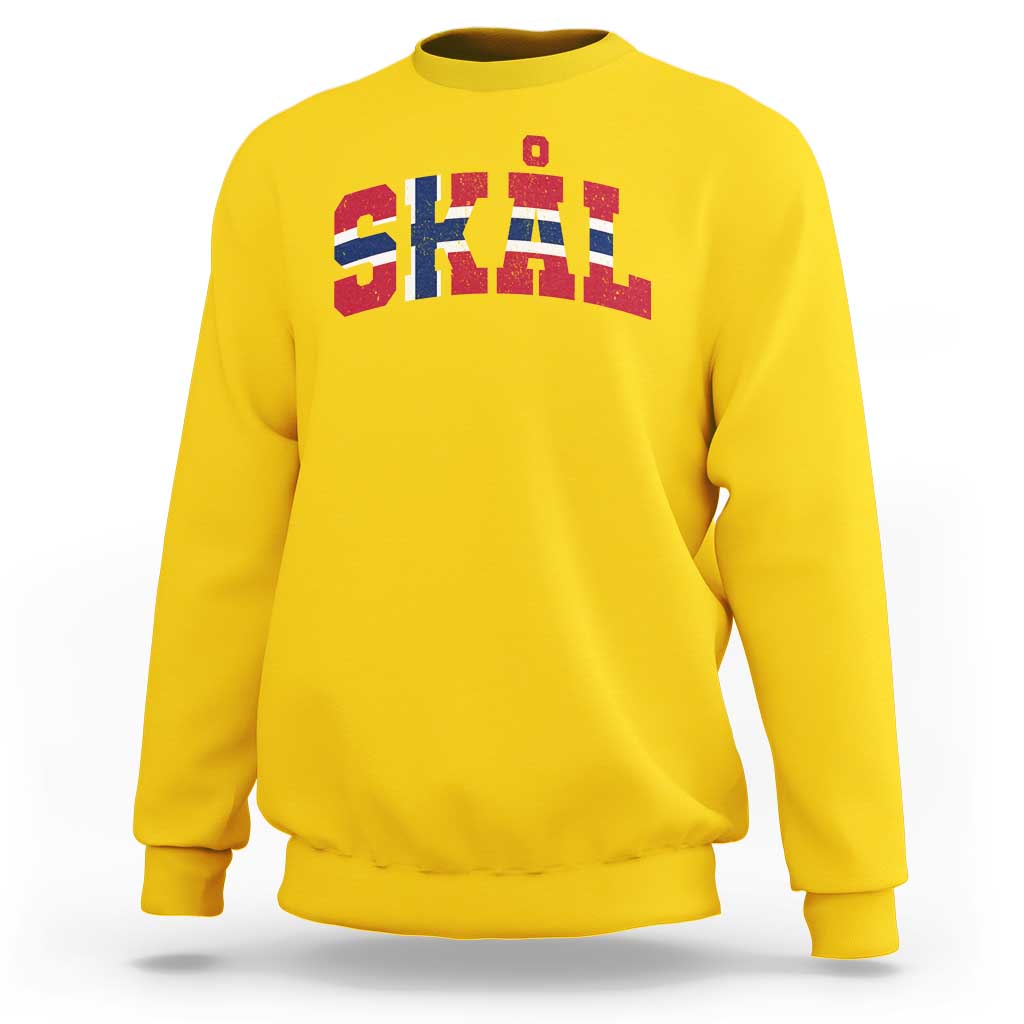 Skal Norway Flag Sweatshirt Vintage Cheers Norwegian Sayings Viking Heritage Scandinavian Graphic