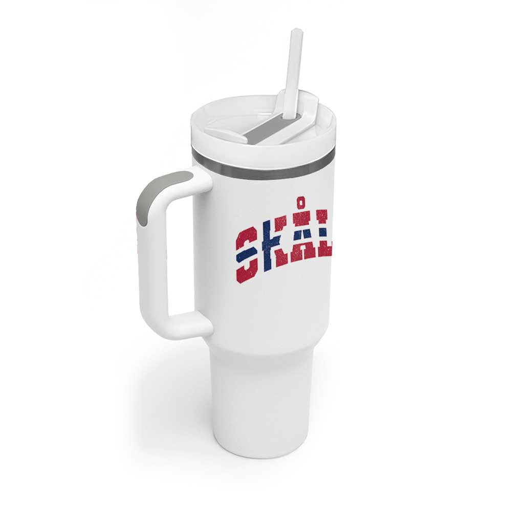 Skal Norway Flag Tumbler With Handle Vintage Cheers Norwegian Sayings Viking Heritage Scandinavian Graphic