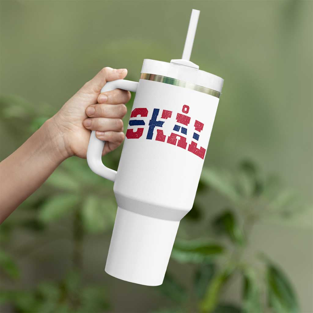 Skal Norway Flag Tumbler With Handle Vintage Cheers Norwegian Sayings Viking Heritage Scandinavian Graphic