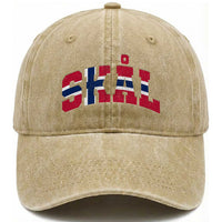 Skal Norway Flag Washed Cotton Baseball Cap Vintage Cheers Norwegian Sayings Viking Heritage Scandinavian Graphic