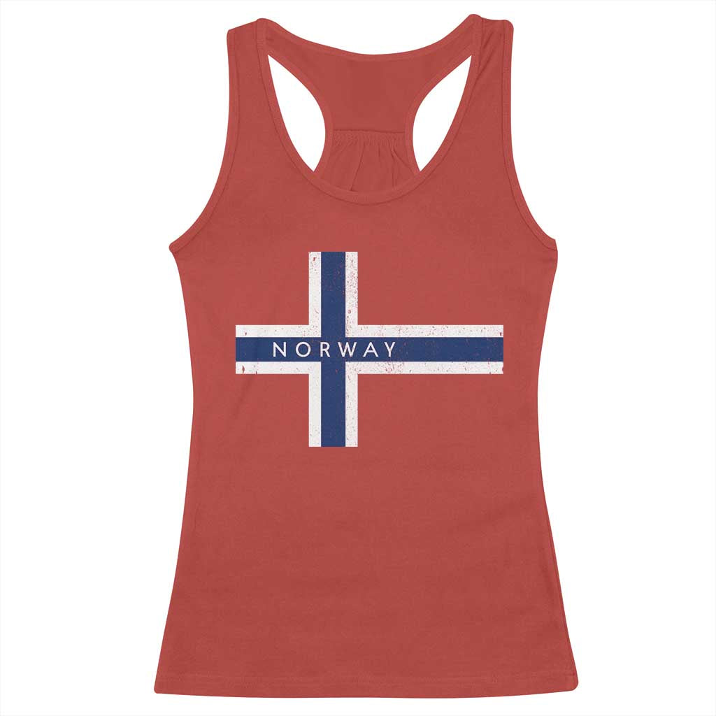 Norway Flag Cross Racerback Tank Top Vintage Distressed Norwegian Heritage Patriotic Scandinavian Graphic