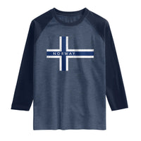 Norway Flag Cross Raglan Shirt Vintage Distressed Norwegian Heritage Patriotic Scandinavian Graphic