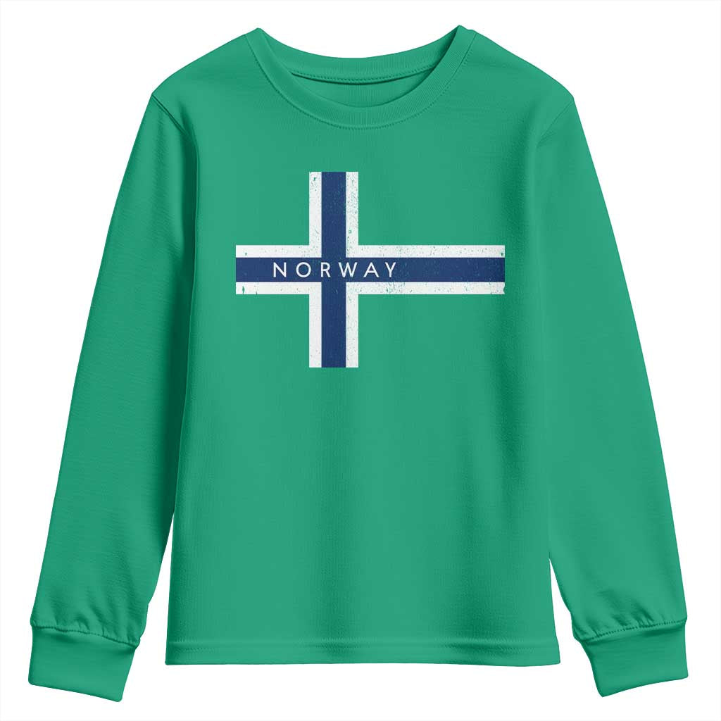 Norway Flag Cross Youth Sweatshirt Vintage Distressed Norwegian Heritage Patriotic Scandinavian Graphic