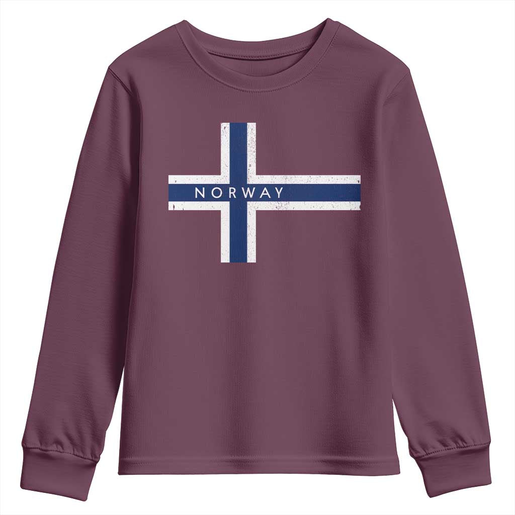 Norway Flag Cross Youth Sweatshirt Vintage Distressed Norwegian Heritage Patriotic Scandinavian Graphic