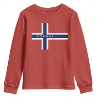 Norway Flag Cross Youth Sweatshirt Vintage Distressed Norwegian Heritage Patriotic Scandinavian Graphic