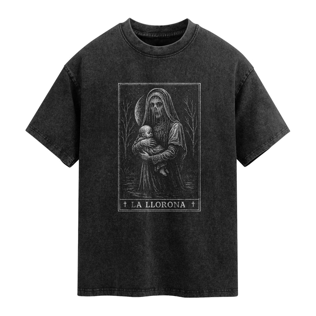 La Llorona Washed Cotton T-Shirt Tarot Card Horror Death Occult Mexican Folklore Halloween