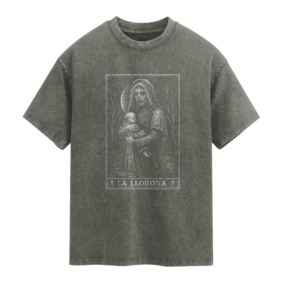 La Llorona Washed Cotton T-Shirt Tarot Card Horror Death Occult Mexican Folklore Halloween