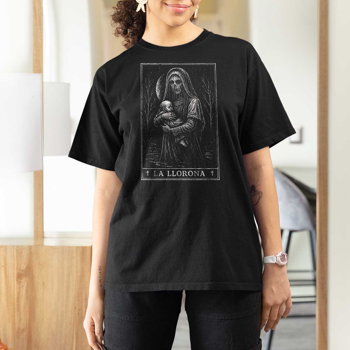 La Llorona T Shirt For Women Tarot Card Horror Death Occult Mexican Folklore Halloween - Wonder Print Shop