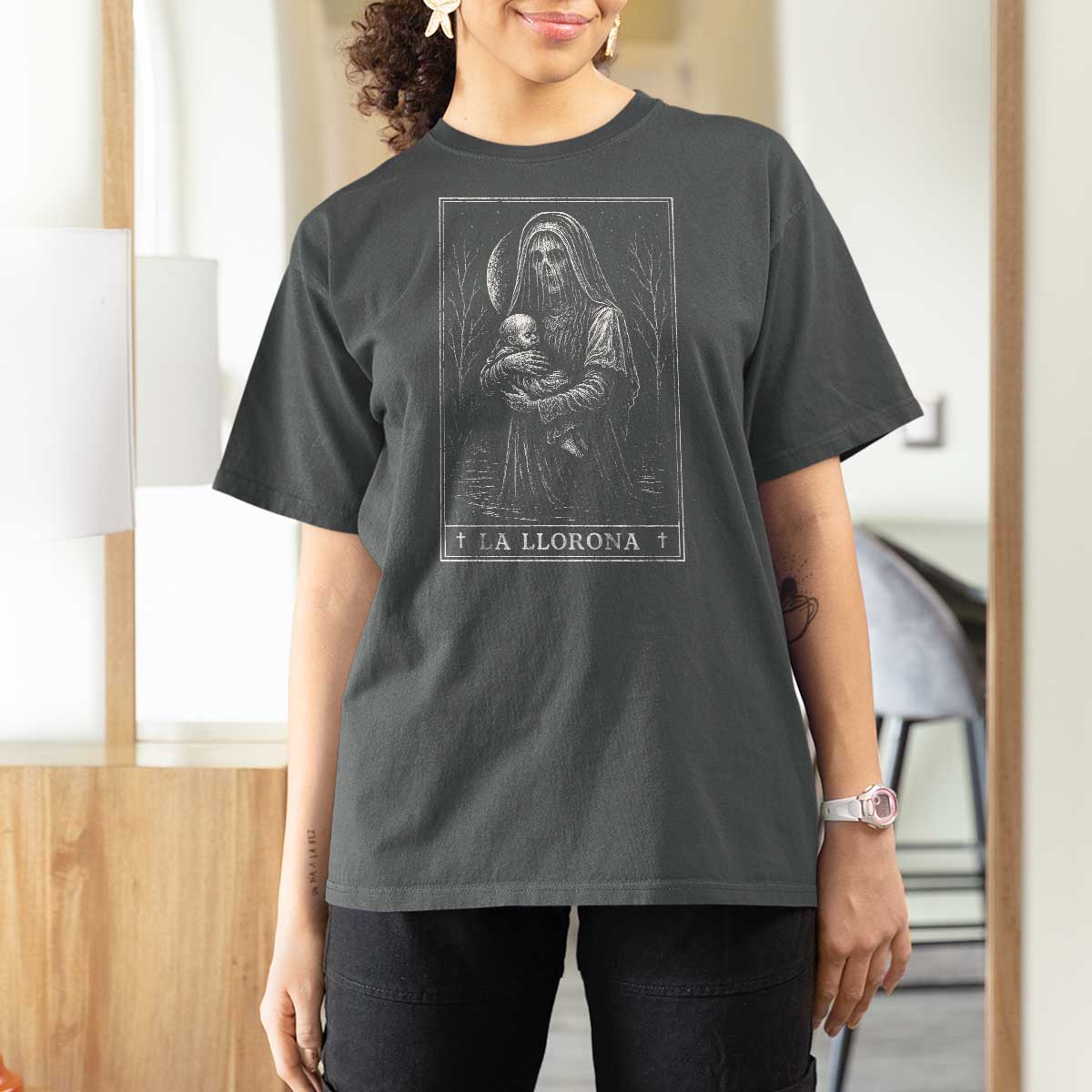 La Llorona T Shirt For Women Tarot Card Horror Death Occult Mexican Folklore Halloween - Wonder Print Shop