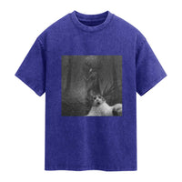 Cat Selfie With Wendigo Washed Cotton T-Shirt Horror Halloween Funny Cat Gifts
