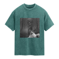 Cat Selfie With Wendigo Washed Cotton T-Shirt Horror Halloween Funny Cat Gifts