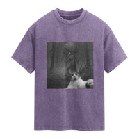 Cat Selfie With Wendigo Washed Cotton T-Shirt Horror Halloween Funny Cat Gifts