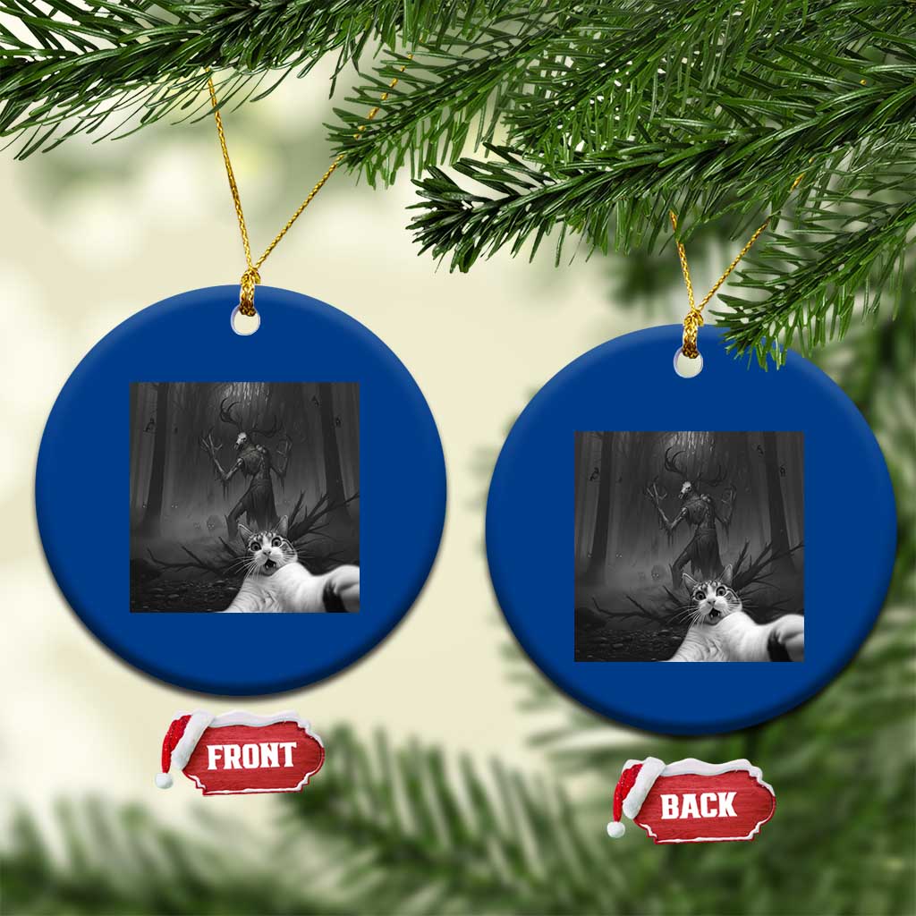Cat Selfie With Wendigo Ceramic Ornament Horror Halloween Funny Cat Gifts