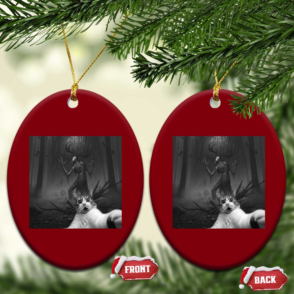 Cat Selfie With Wendigo Ceramic Ornament Horror Halloween Funny Cat Gifts