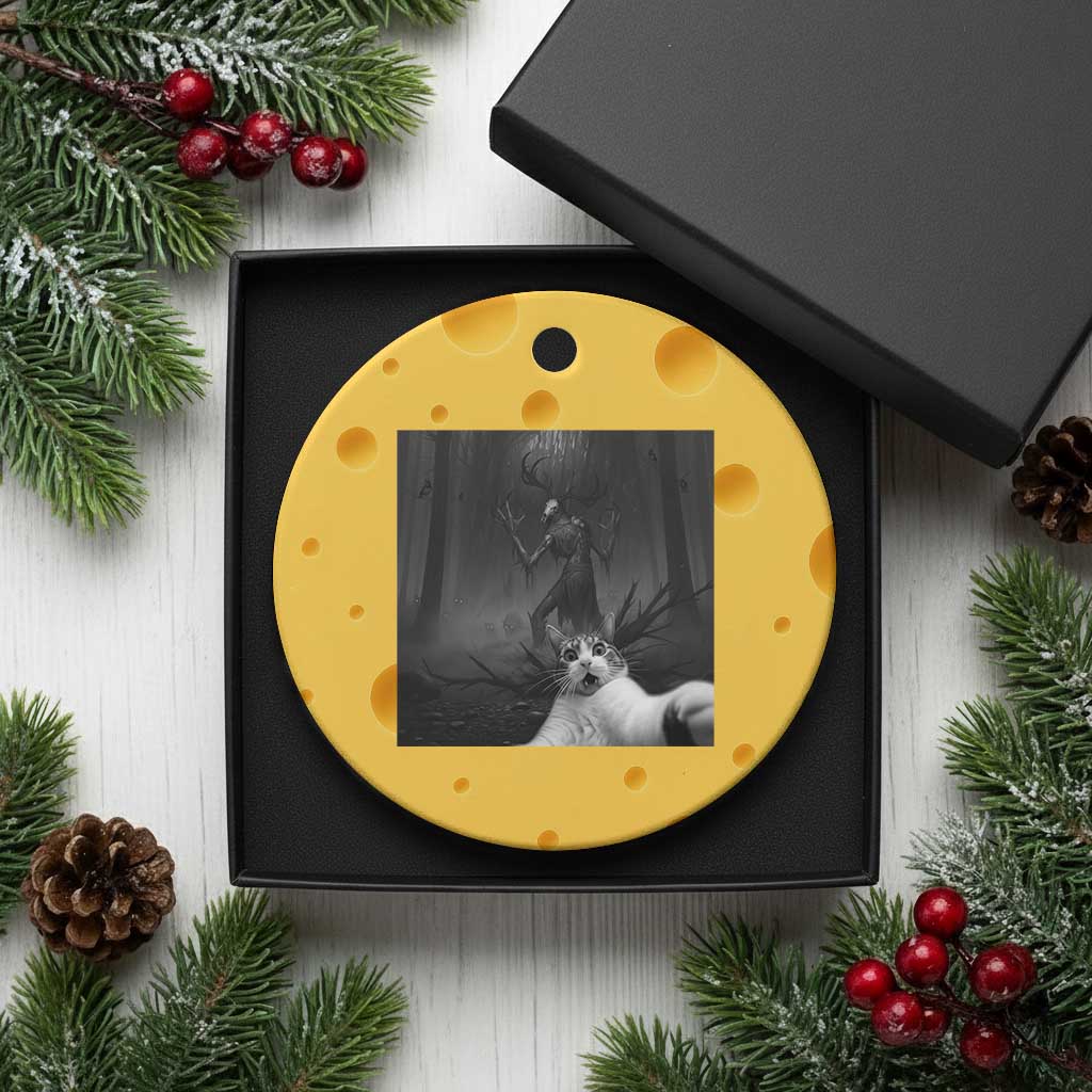 Cat Selfie With Wendigo Ceramic Ornament Horror Halloween Funny Cat Gifts
