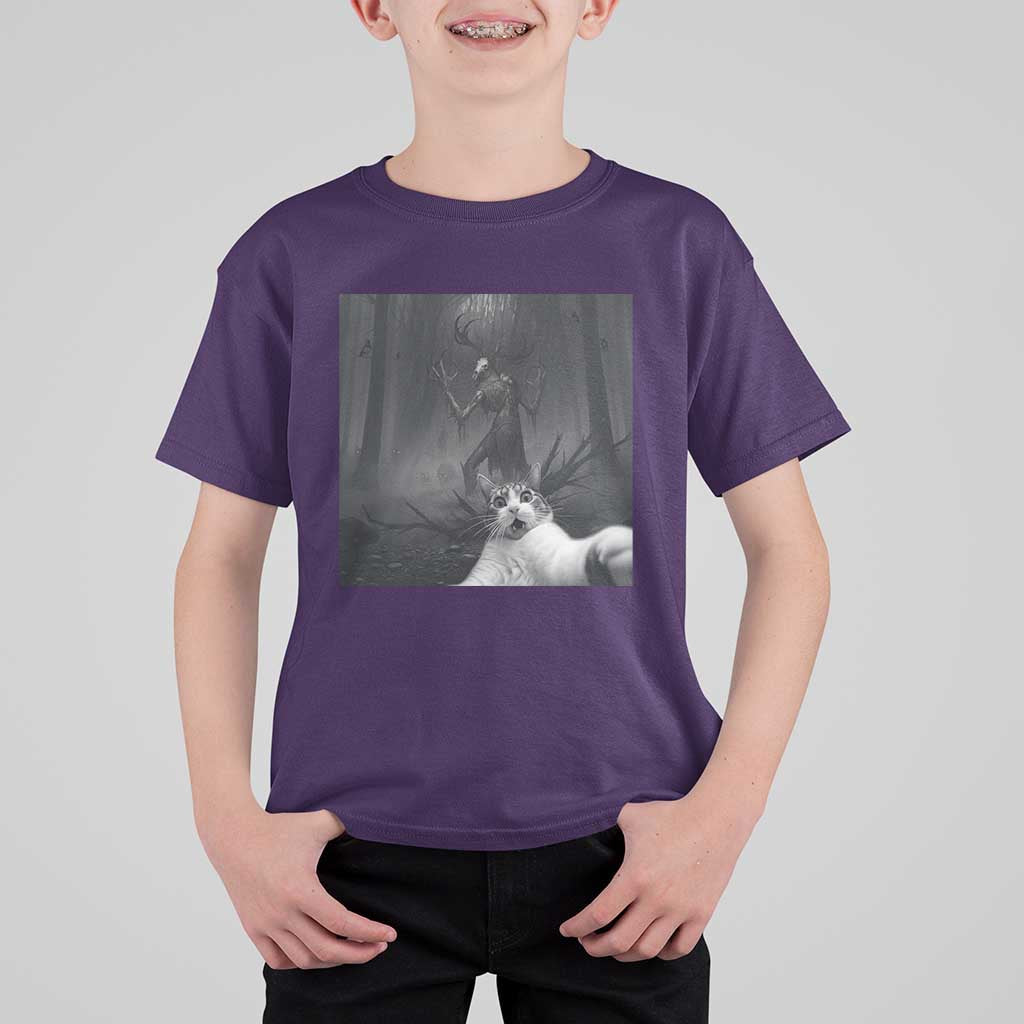 Cat Selfie With Wendigo T Shirt For Kid Horror Halloween Funny Cat Gifts