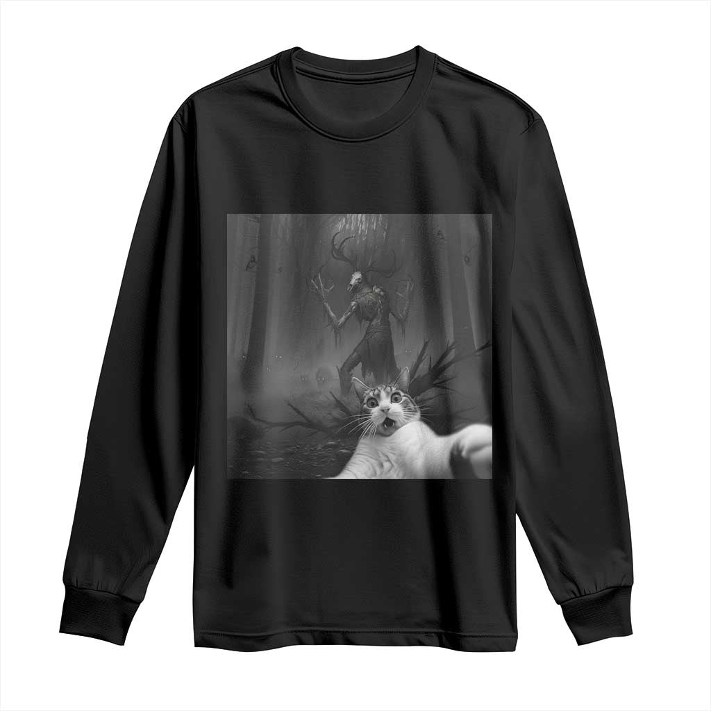 Cat Selfie With Wendigo Long Sleeve Shirt Horror Halloween Funny Cat Gifts