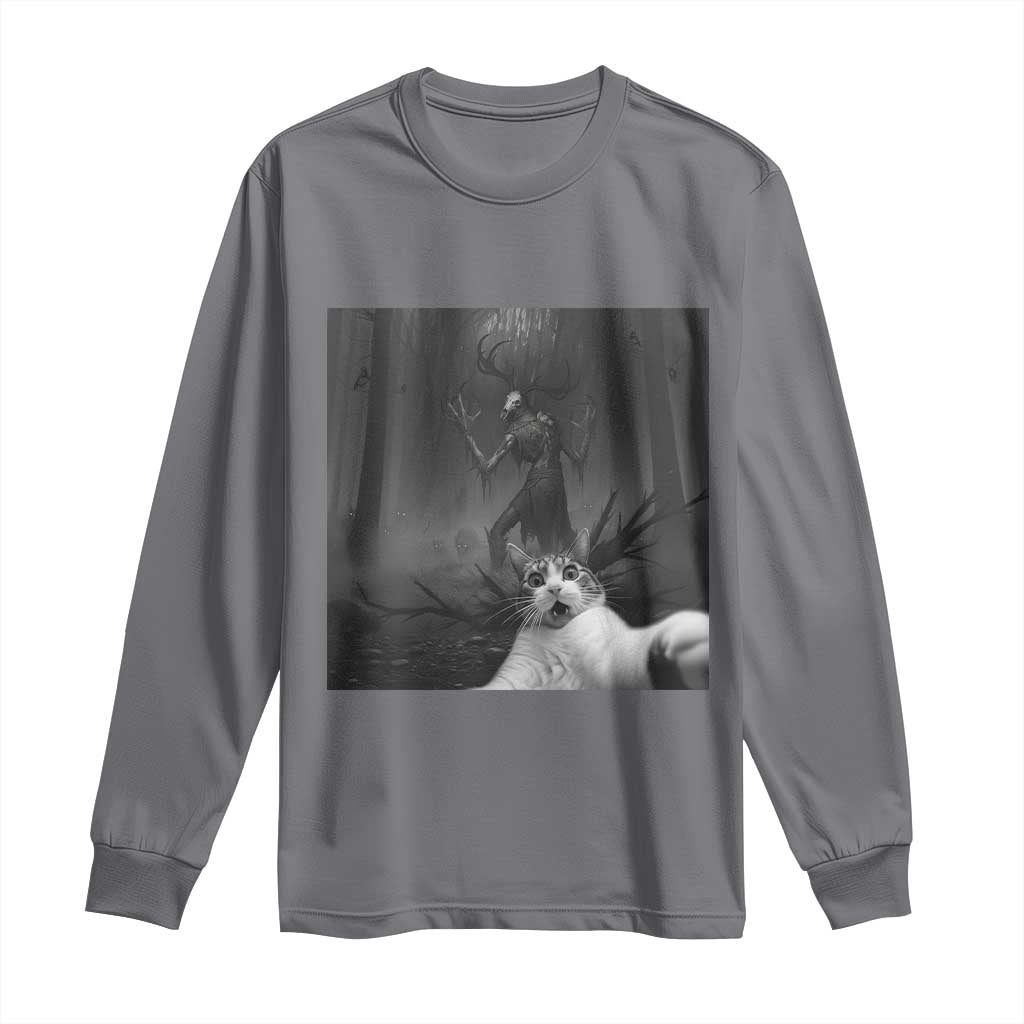 Cat Selfie With Wendigo Long Sleeve Shirt Horror Halloween Funny Cat Gifts