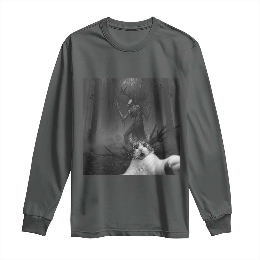 Cat Selfie With Wendigo Long Sleeve Shirt Horror Halloween Funny Cat Gifts