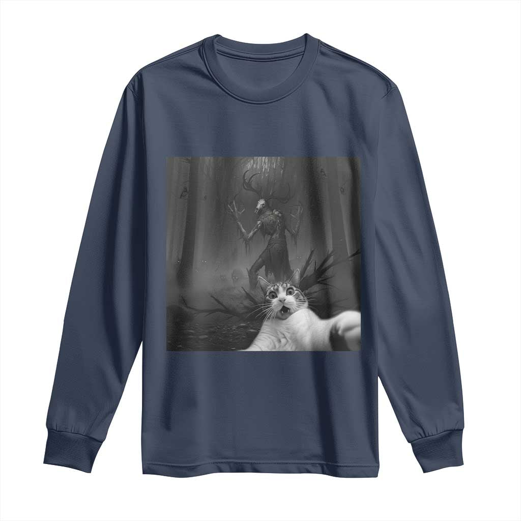 Cat Selfie With Wendigo Long Sleeve Shirt Horror Halloween Funny Cat Gifts