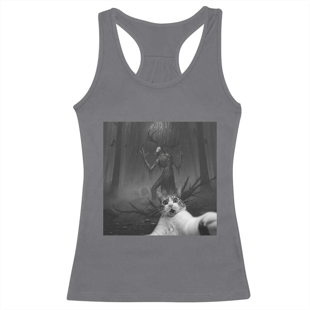 Cat Selfie With Wendigo Racerback Tank Top Horror Halloween Funny Cat Gifts