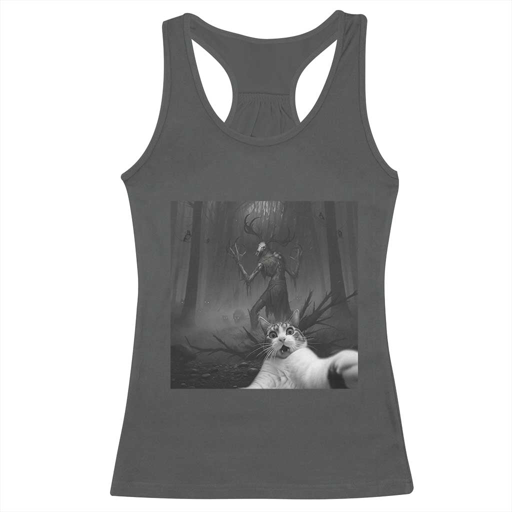 Cat Selfie With Wendigo Racerback Tank Top Horror Halloween Funny Cat Gifts