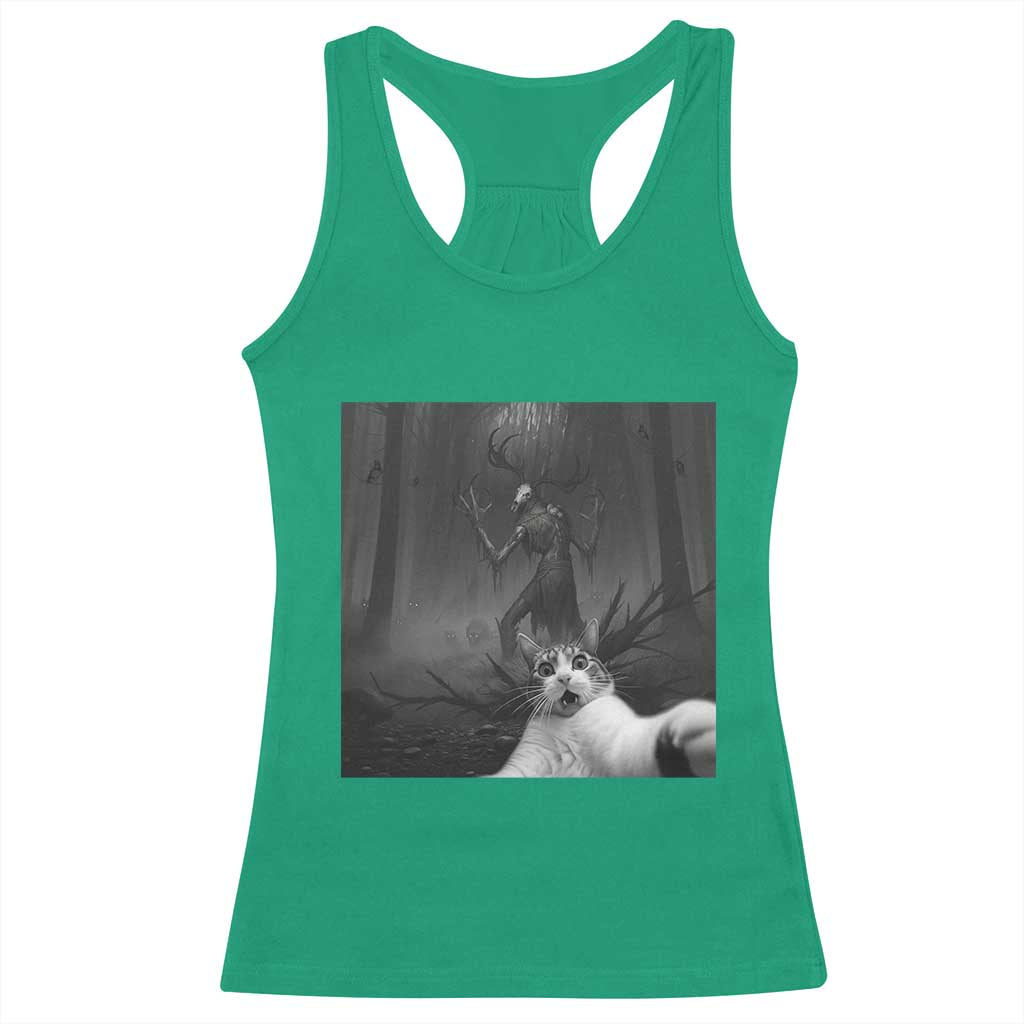 Cat Selfie With Wendigo Racerback Tank Top Horror Halloween Funny Cat Gifts
