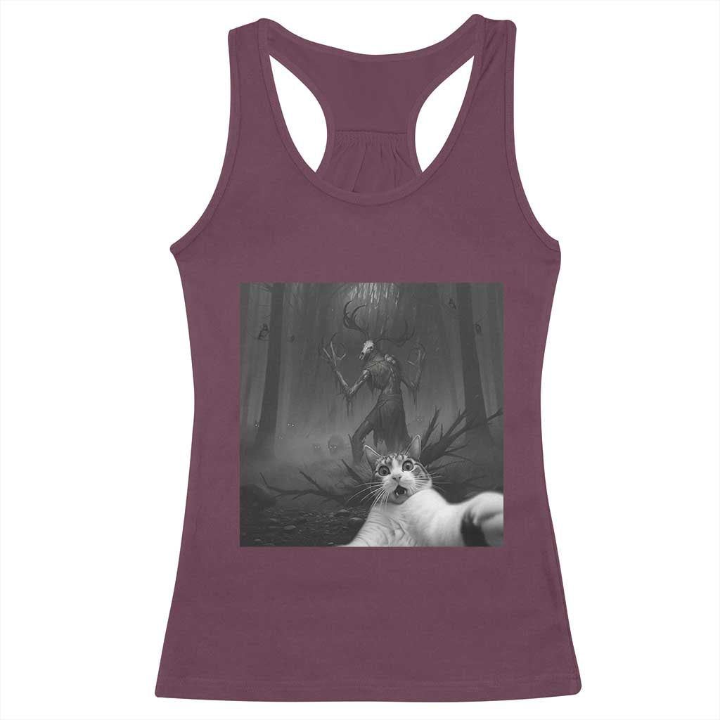 Cat Selfie With Wendigo Racerback Tank Top Horror Halloween Funny Cat Gifts