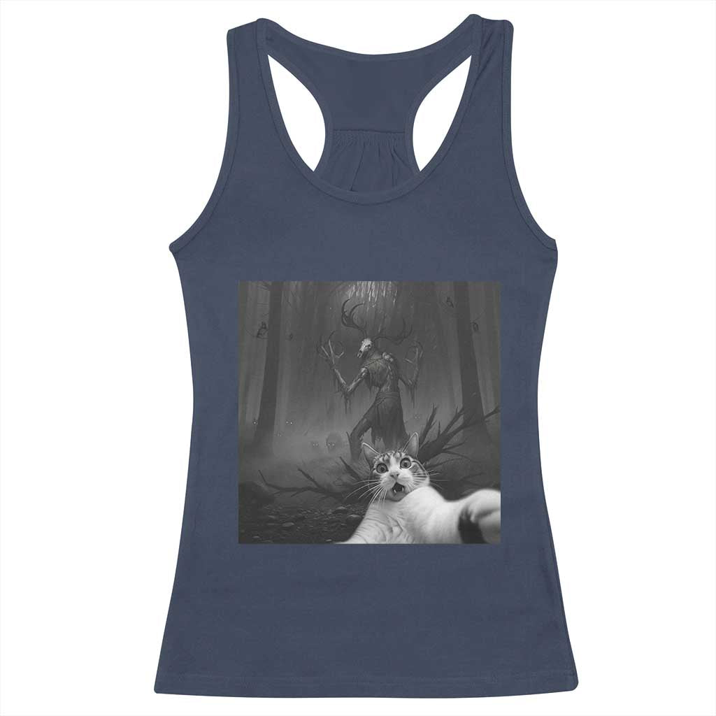 Cat Selfie With Wendigo Racerback Tank Top Horror Halloween Funny Cat Gifts