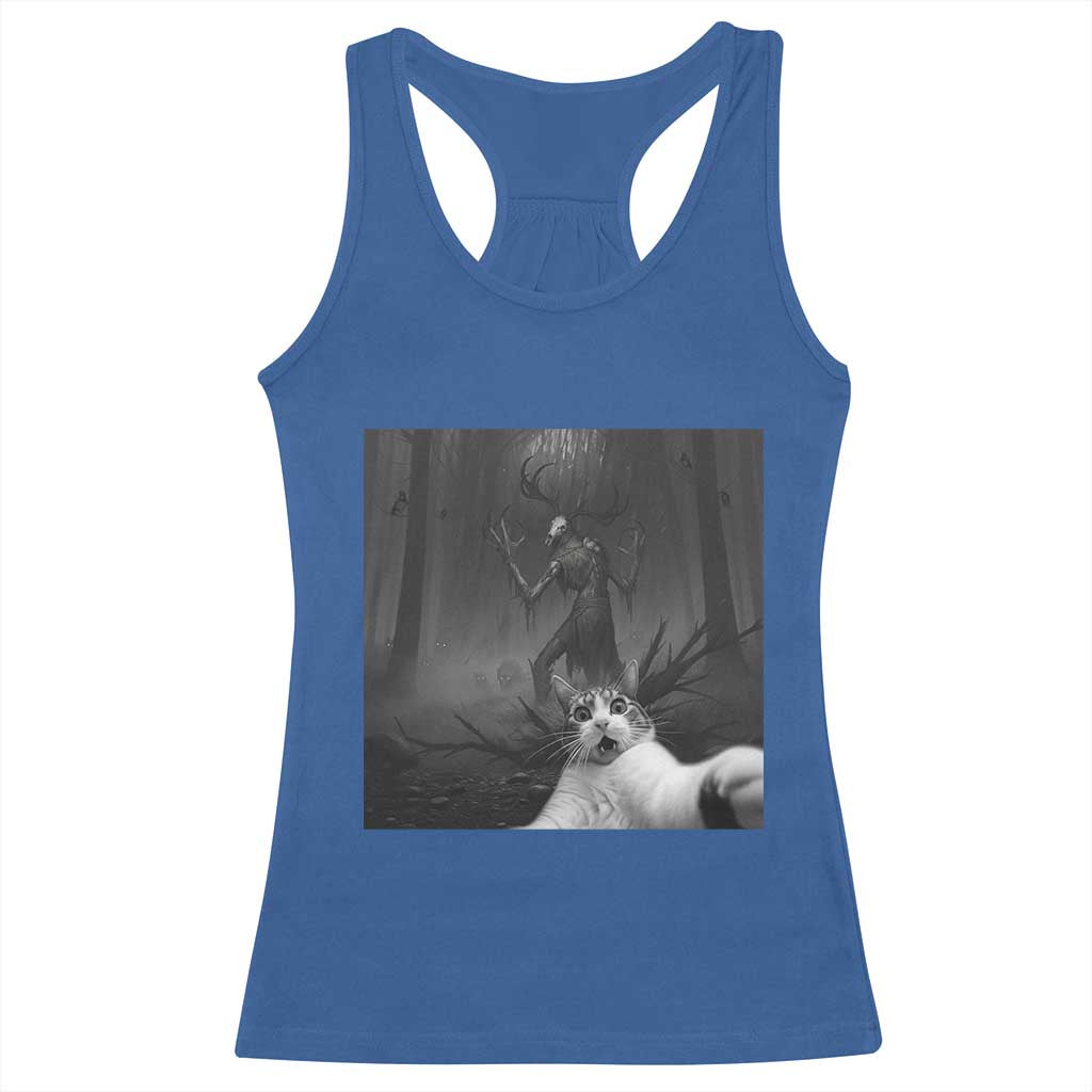 Cat Selfie With Wendigo Racerback Tank Top Horror Halloween Funny Cat Gifts