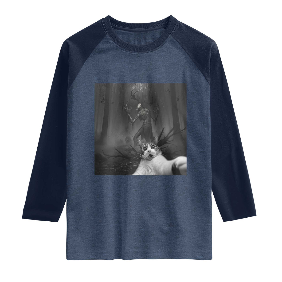 Cat Selfie With Wendigo Raglan Shirt Horror Halloween Funny Cat Gifts