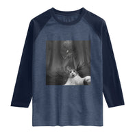 Cat Selfie With Wendigo Raglan Shirt Horror Halloween Funny Cat Gifts