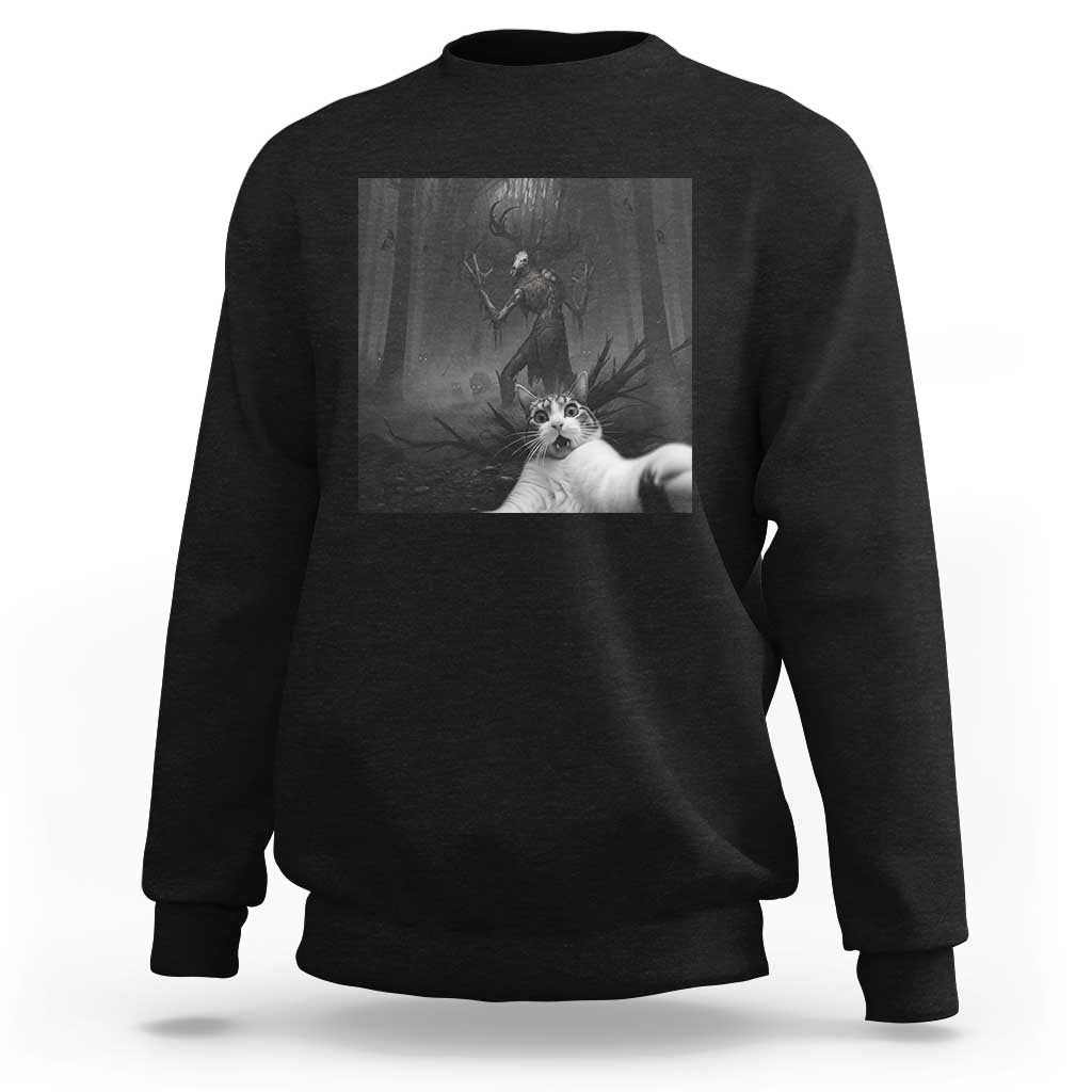 Cat Selfie With Wendigo Sweatshirt Horror Halloween Funny Cat Gifts