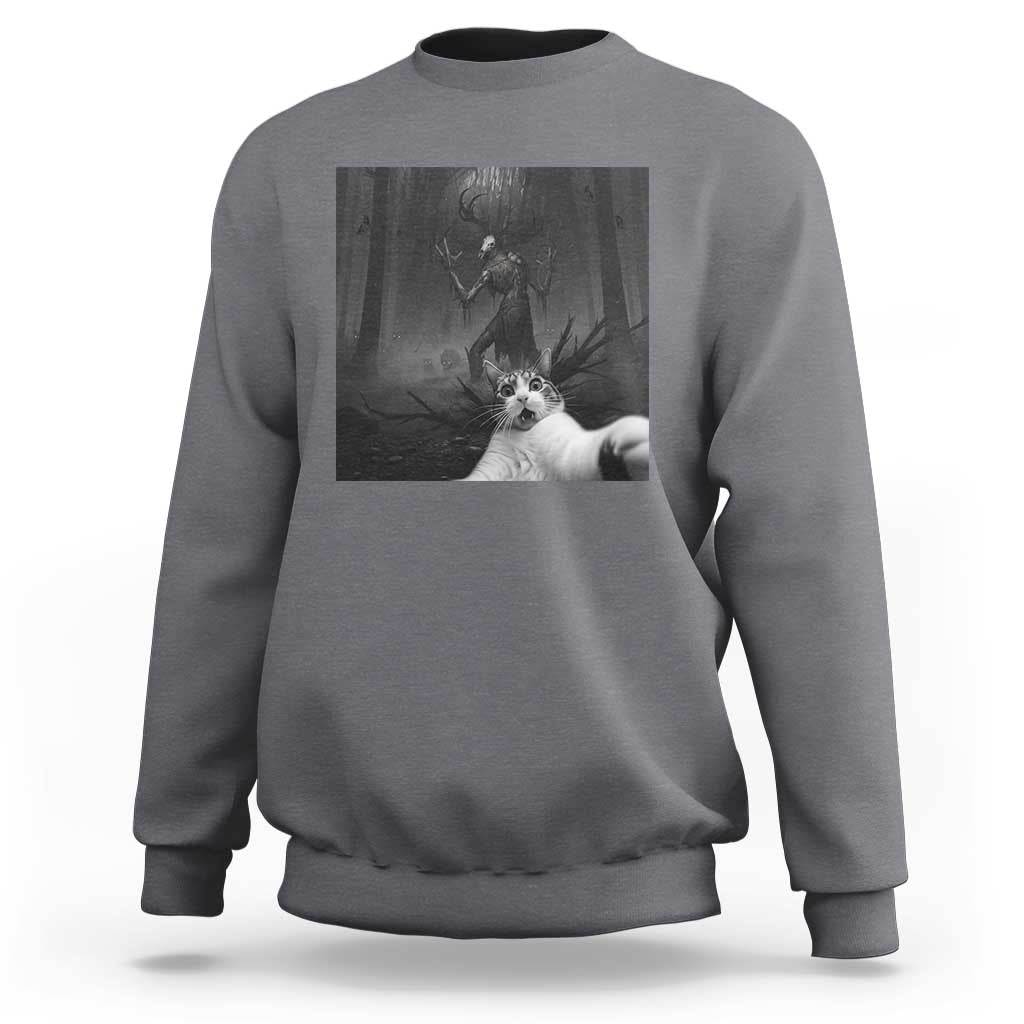 Cat Selfie With Wendigo Sweatshirt Horror Halloween Funny Cat Gifts