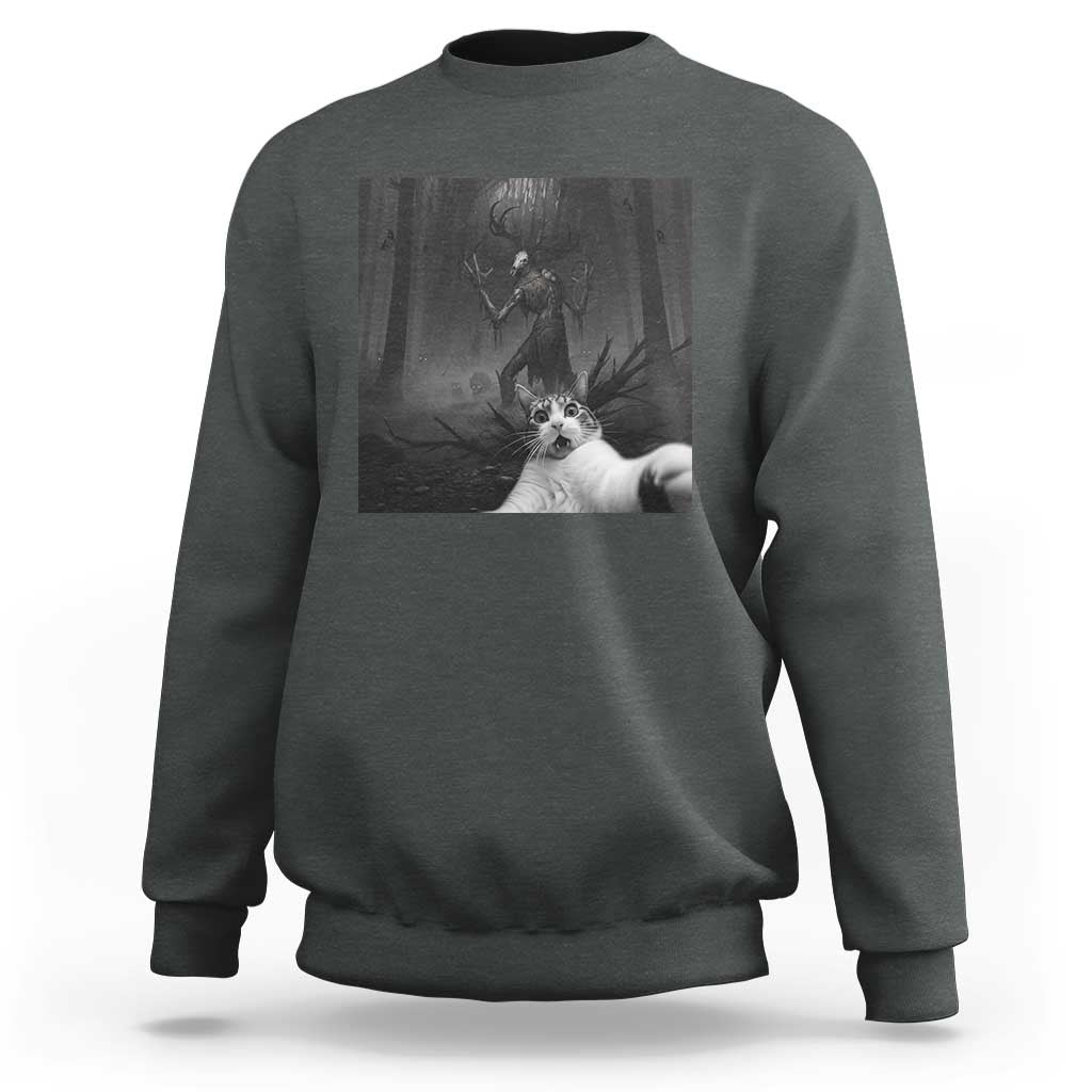 Cat Selfie With Wendigo Sweatshirt Horror Halloween Funny Cat Gifts