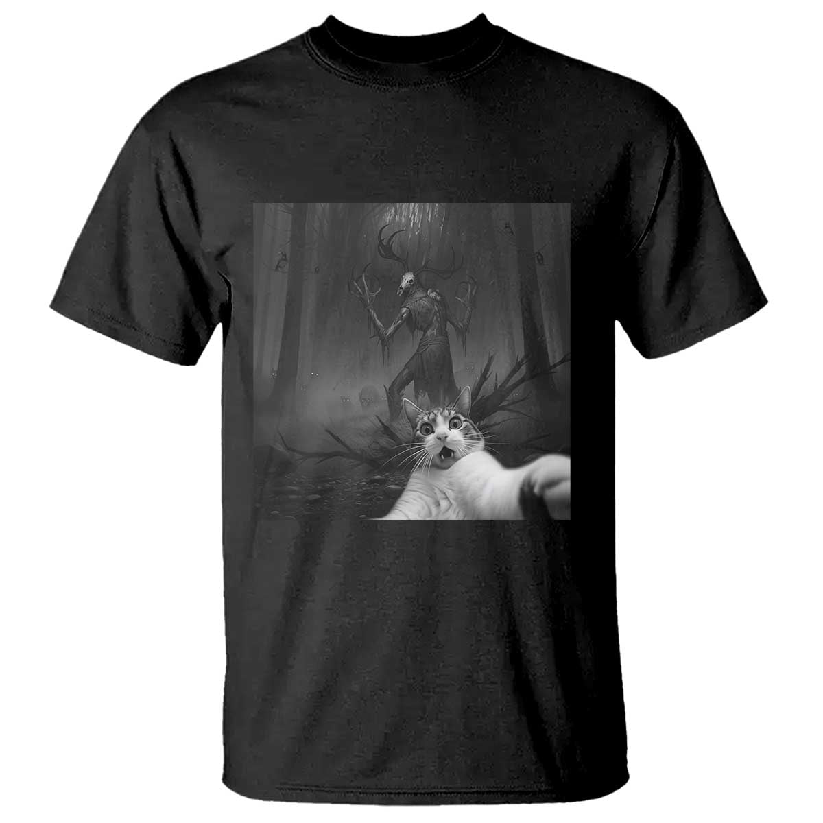 Cat Selfie With Wendigo T Shirt Horror Halloween Funny Cat Gifts
