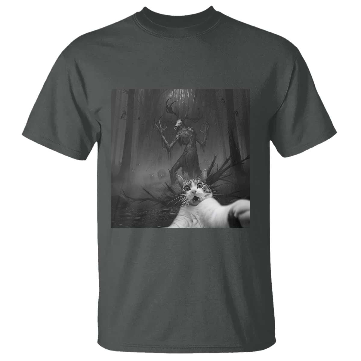 Cat Selfie With Wendigo T Shirt Horror Halloween Funny Cat Gifts