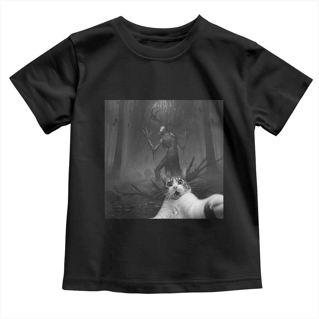 Cat Selfie With Wendigo Toddler T Shirt Horror Halloween Funny Cat Gifts