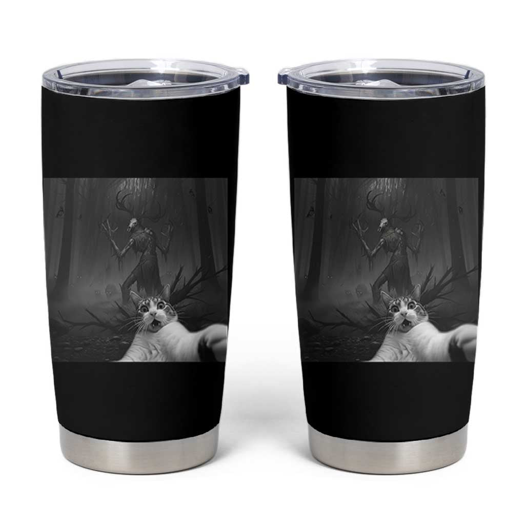 Cat Selfie With Wendigo Tumbler Cup Horror Halloween Funny Cat Gifts