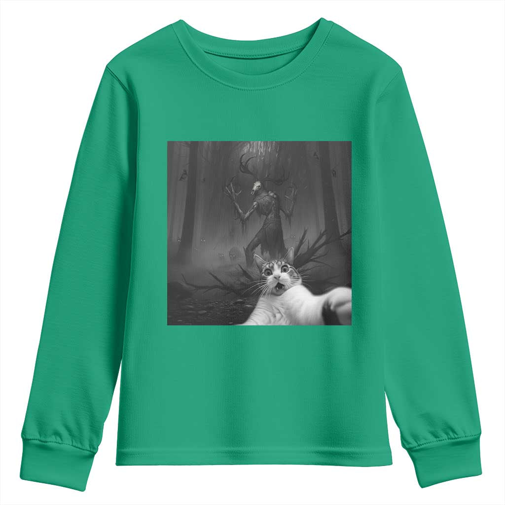 Cat Selfie With Wendigo Youth Sweatshirt Horror Halloween Funny Cat Gifts