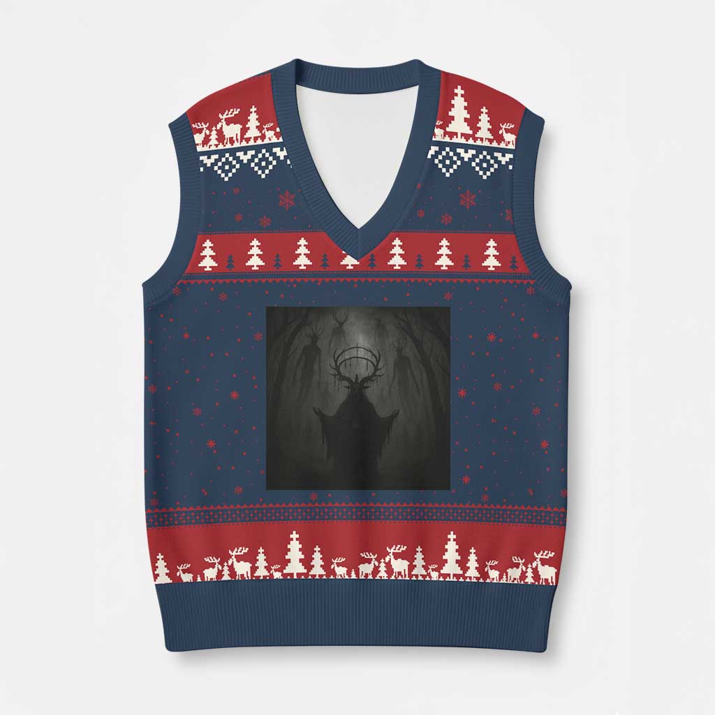 Wendigo V-Neck Knit Sweater Vest Gothic Horror Forest Demon Cryptid Occult Dark Fantasy - Wonder Print Shop