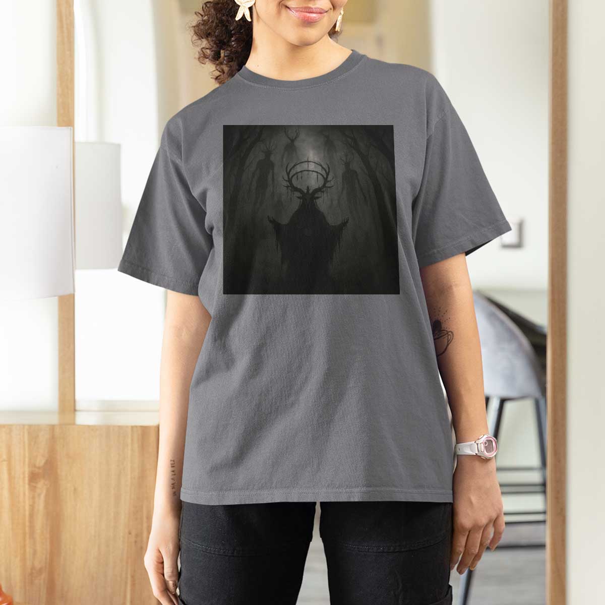 Wendigo T Shirt For Women Gothic Horror Forest Demon Cryptid Occult Dark Fantasy - Wonder Print Shop