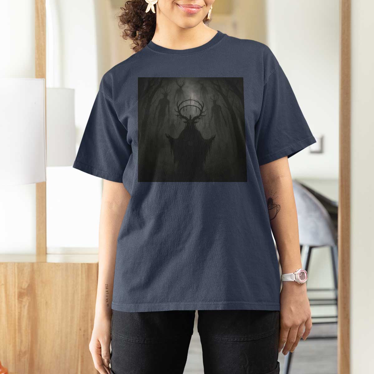 Wendigo T Shirt For Women Gothic Horror Forest Demon Cryptid Occult Dark Fantasy - Wonder Print Shop